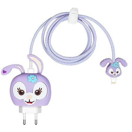 Prolet Cartoon 3D Rabbit Design Silicone Case Compatible with Samsung 25W USB-C Power Adapter | Cute Protective Charger Cover with Type-C Cable Protector | Fun & Durable Cartoon Case (Purple Rabbit)